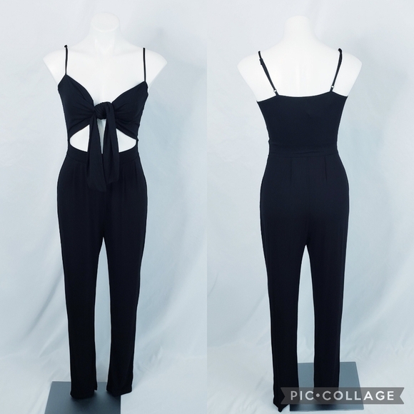 NWT ASOS Cami Jumpsuit with Tie Knot Front Black Jersey - Picture 1 of 9